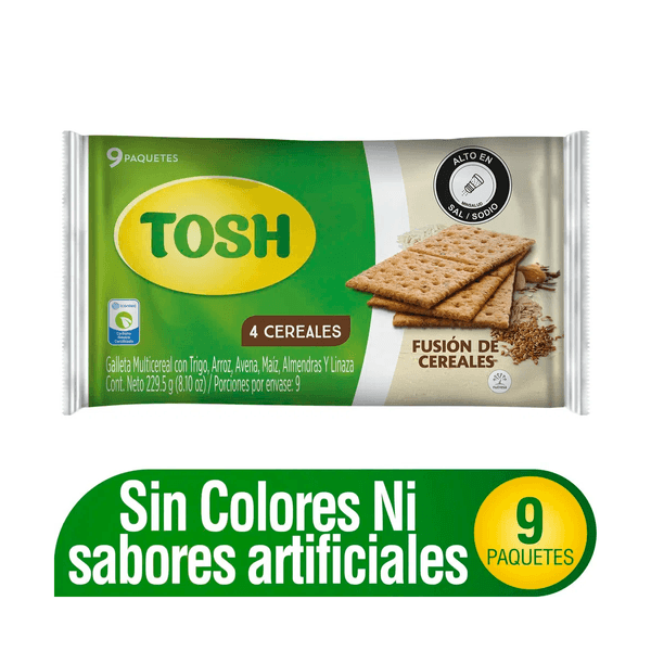 Galletas Tosh Multicereal Con Trigo Fusión De Cereales 4 Cereales x 230 Gr x 9 Paquetes