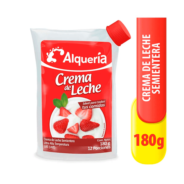 Crema De Leche Semientera Alqueria Bolsa x 180 Gr