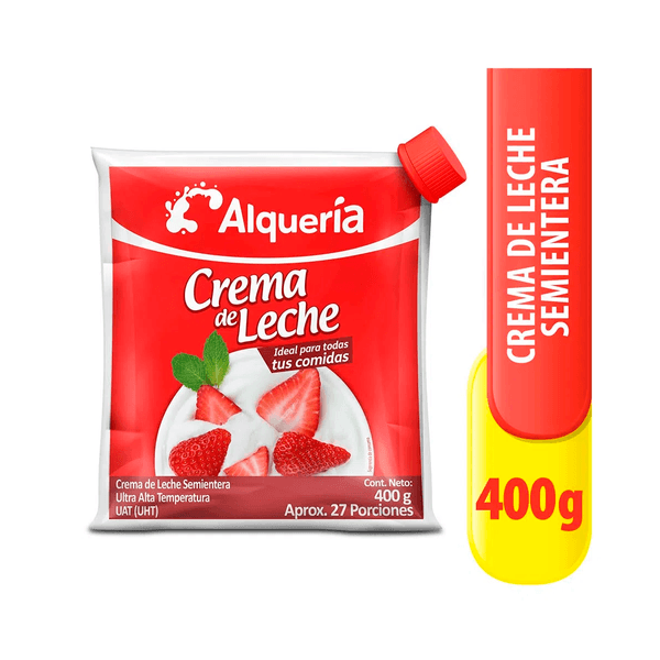 Crema De Leche Semientera Alqueria Bolsa x 400 Gr