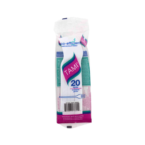 Tenedor Desechable Blanco Tami x 20 Unidades