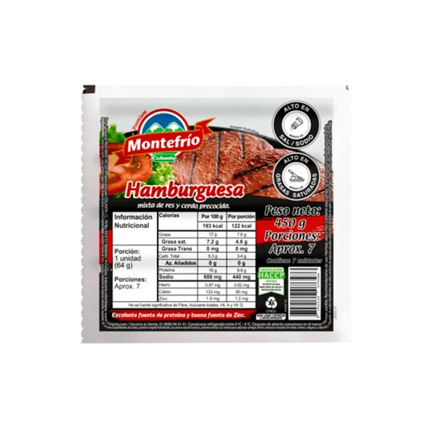Carne Para Hamburguesa Montefrío X 450 Gr x 7 Unidades