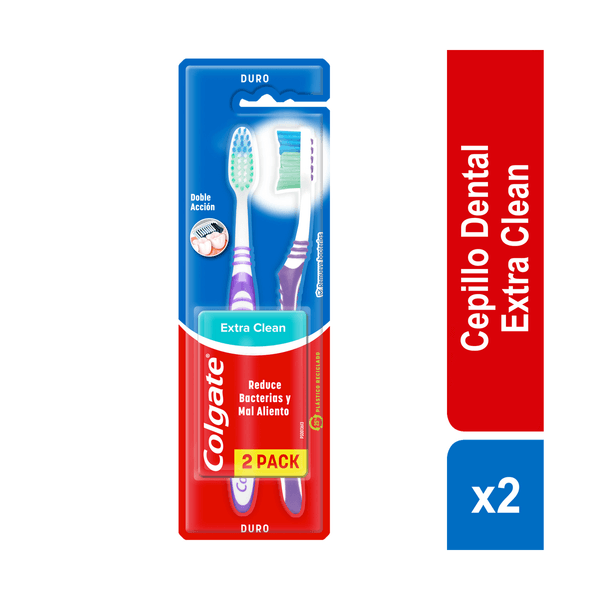 Cepillo de Dientes Duro Colgate Extra Clean Doble Accion x 2
