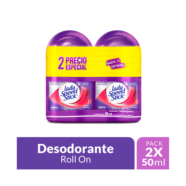 Desodorante Mujer Lady Speed Stick Roll On Floral Fresh 48h 50ml x2