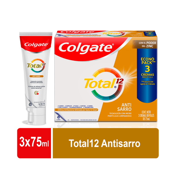 Crema Dental Colgate Total 12 Anti Sarro 75ml x3