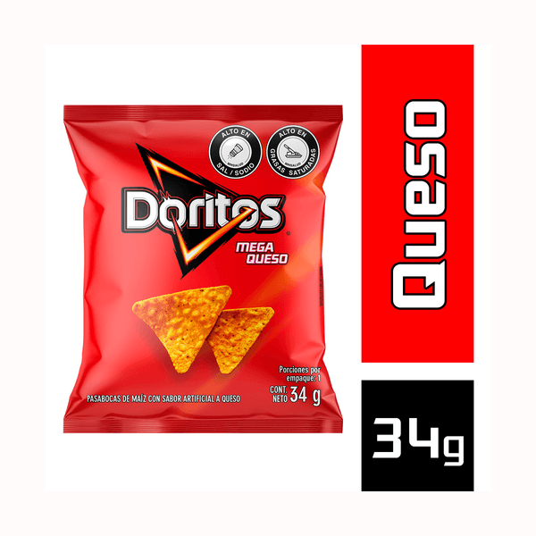 Pasabocas Doritos Mega Queso x 10 Und x 34 G c/u