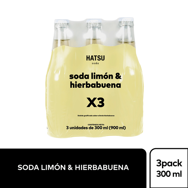 Soda Hatsu Limón y Hierbabuena Botella x 3 Unidades x 300 Ml c/u