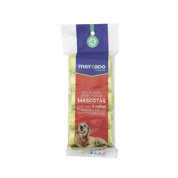 Bolsas Mercado Mascotas Biodegradable 5 Rollos 21X34cm