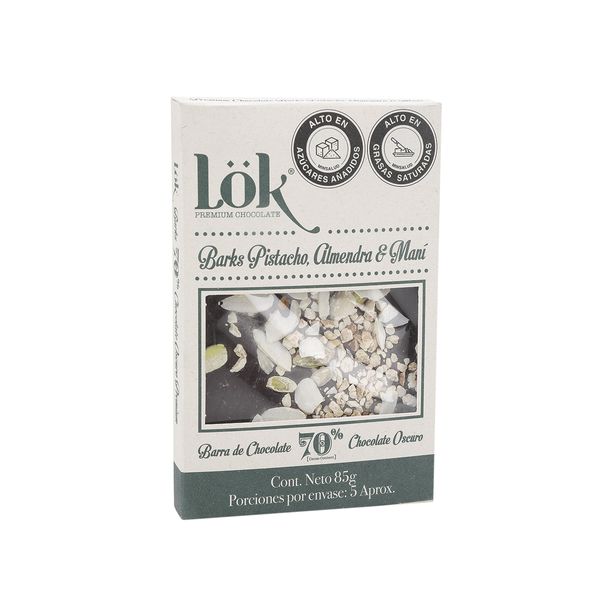 Barra Chocolate Lok 70% Pistachos Almendras Y Maní X 85 G