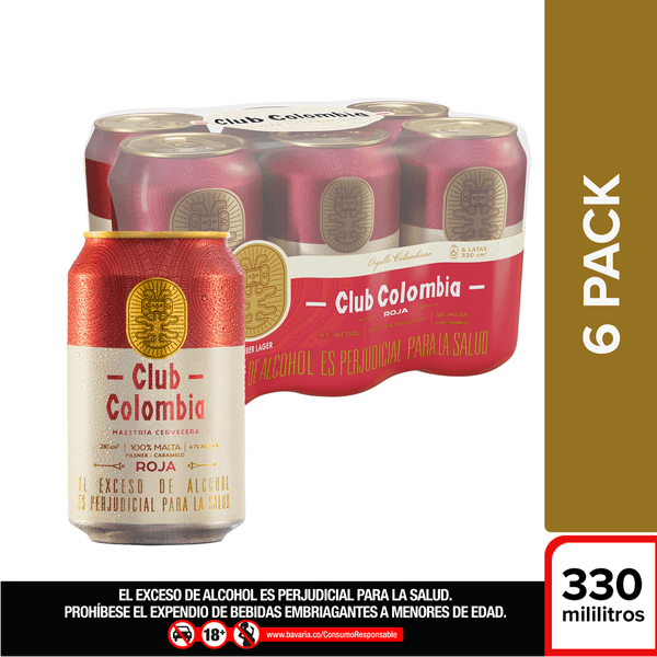 Cerveza Club Colombia Roja En Lata 330 Ml X6 Unds