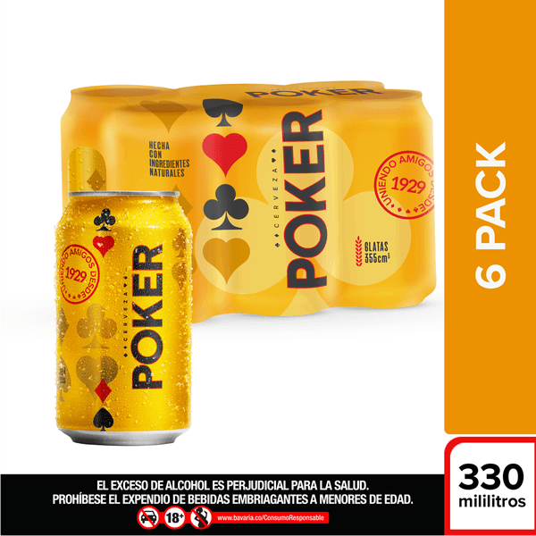 Cerveza Poker Lata Sixpack Termoencogido x 330 Ml