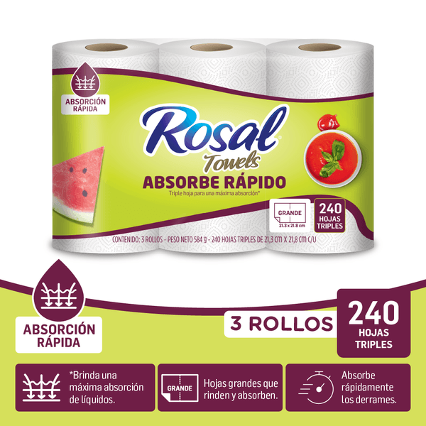 Toallas de Cocina Rosal 3 Rollos x 80 Hojas C/u